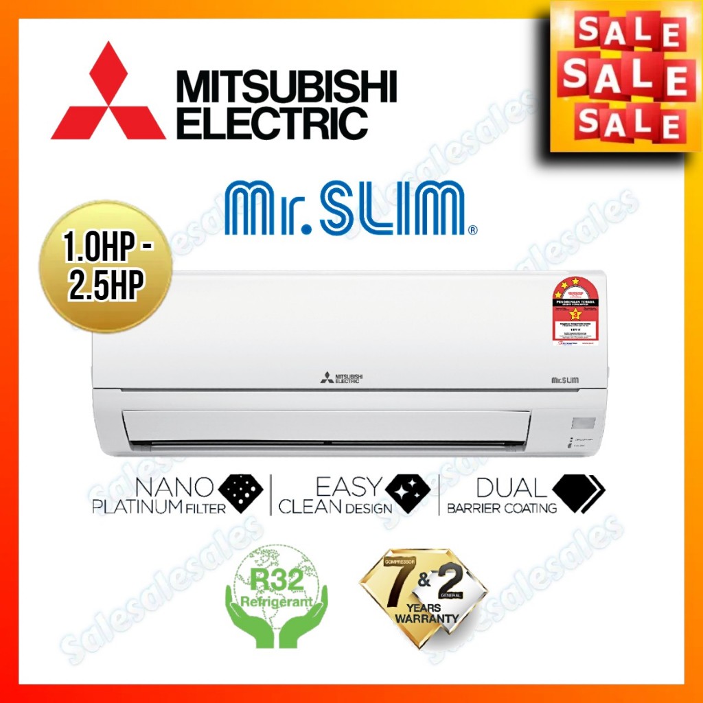 *FREE SHIP* MITSUBISHI ELECTRIC 1HP / 1.5HP / 2HP / 2.5HP Non-inverter R32 Air Conditioner - Mr Slim Wall Aircond