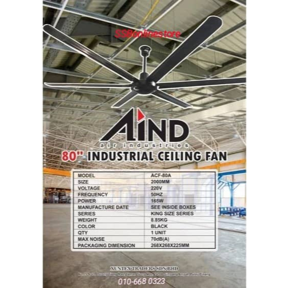 Aind/Tikka Industrial Regulator Ceiling Fan 80 Inch (One Year Warranty)