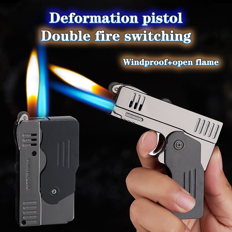 2 in1 Jet Ordinary Flame Lighter Creative Model Torch Turbo Lighter Spray Gun Butane Gas Windproof 2 Flame Torch Lighter