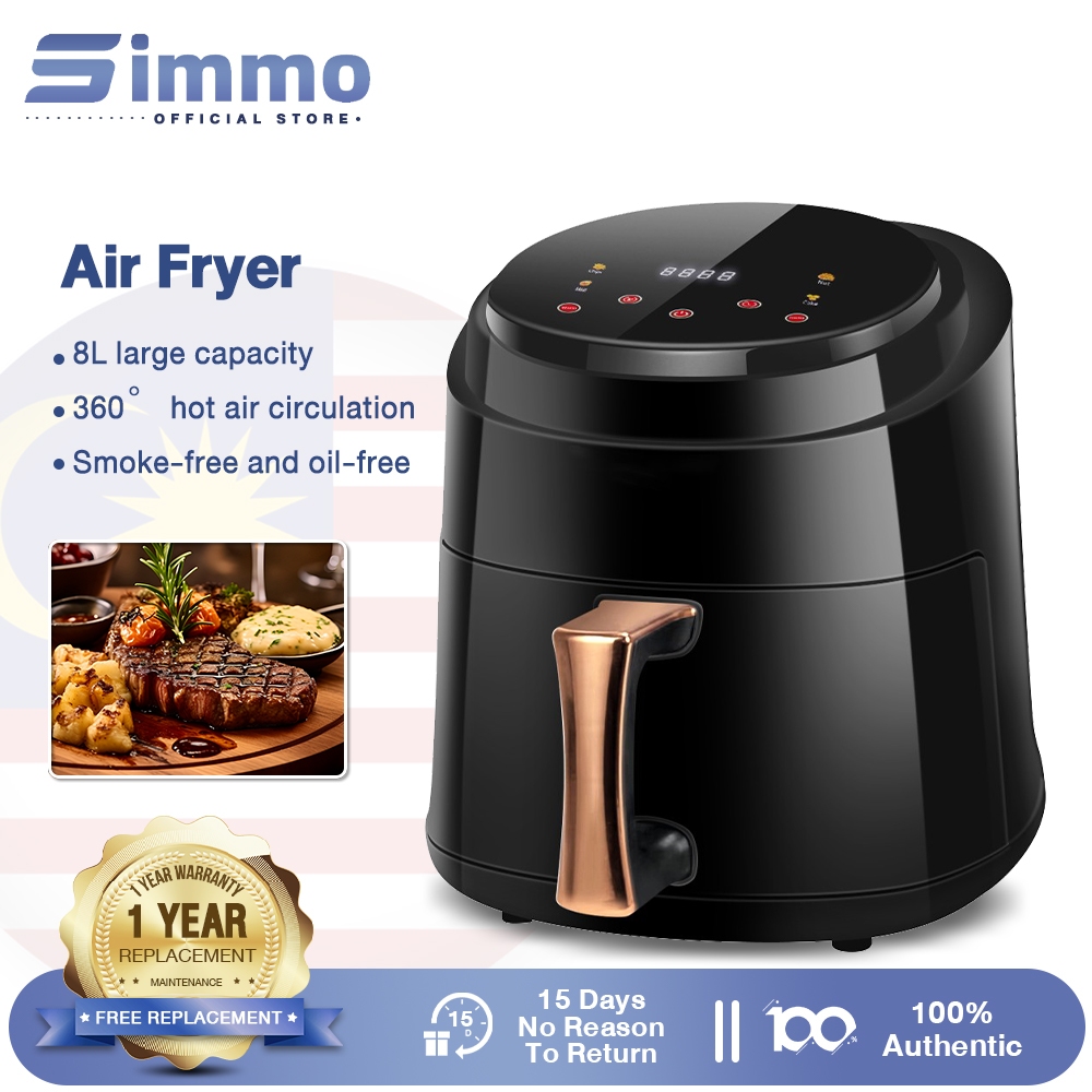 Simmo Air Fryer 8L Non Stick Air Fryer 1500W Multifunction Oil Free Fryer Smart Touch Screen With Timing Function