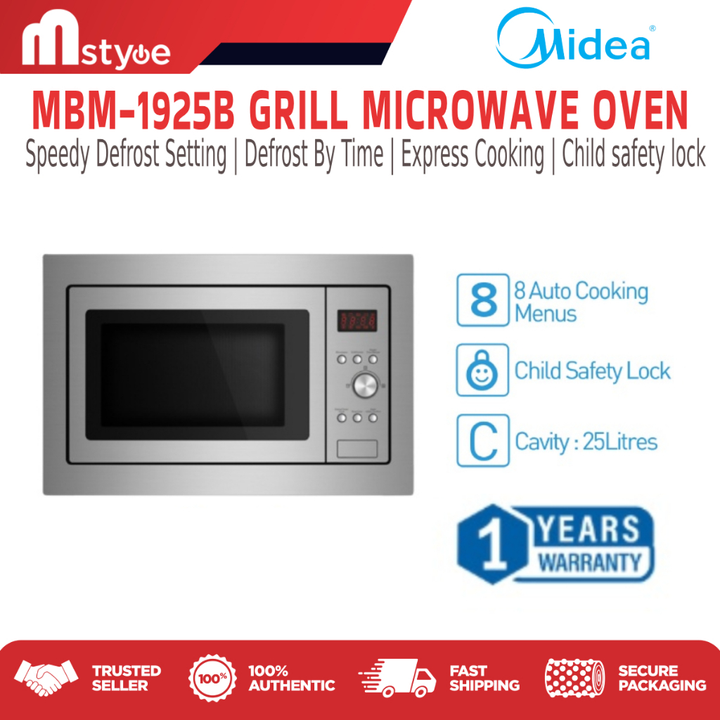 Midea Built-In Microwave Oven With Grill (25L) MBM-1925B  Built-in microwave with grill - 1 year Warranty