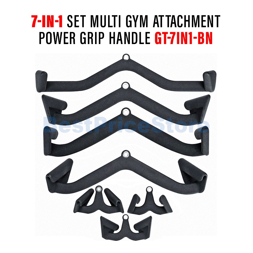 BPS 7in1 Power Grip Handle Cable Machine Accessories Lat Pulldown Triceps Biceps Training Gym Tool A