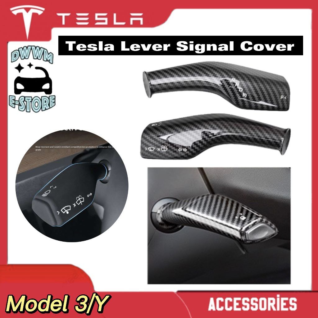 2pcs Tesla Model 3 Model Y Steering Lever Cover Signal Gear Shift Lever Full Protection Case Carbon Fiber Accessories