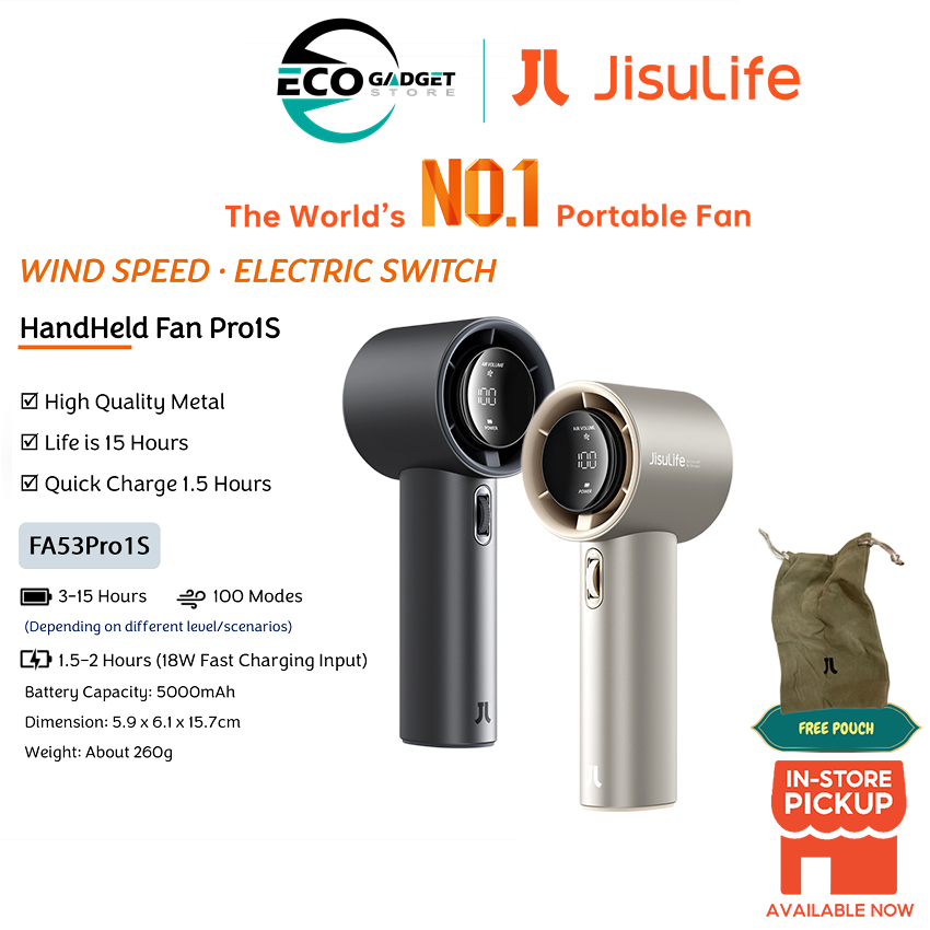 JISULIFE Handheld Fan Pro1S Pro1 Portable Bladeless Rechargeable 100 Level Adjustment With Strong Wind Cooler in summer