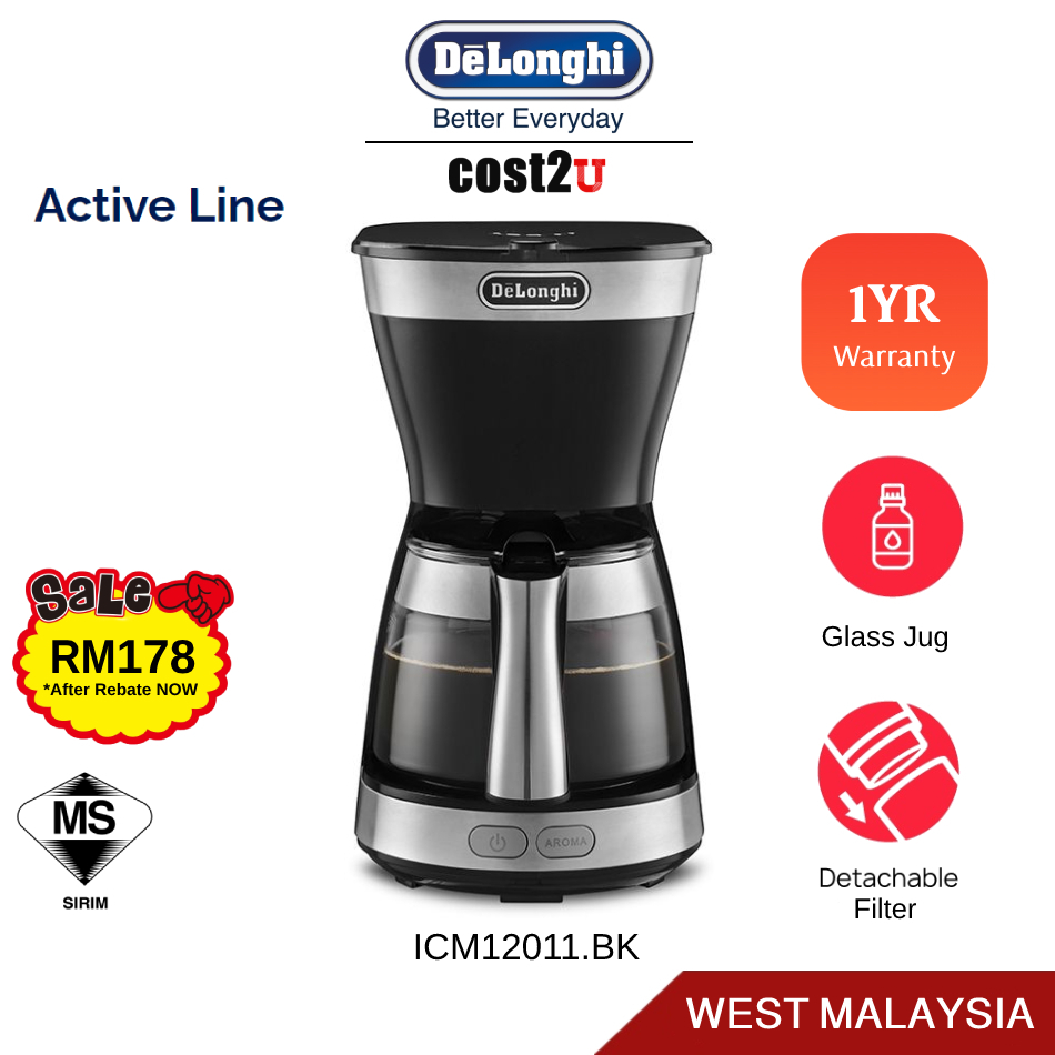 Delonghi 0.65L Active Line Drip Coffee Maker | ICM12011.BK ICM12011 Coffee Machine 咖啡机