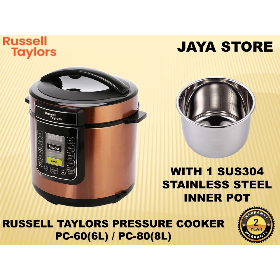 Russell Taylors PC-60 | PC-80 | PC-12 Pressure Cooker - 6.0L-12L, Featuring 9-Smart Cooking Options Multi Rice Cooker