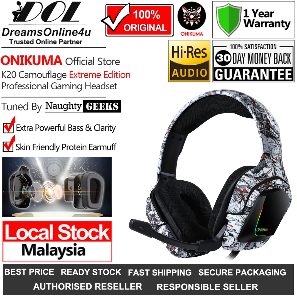 ONIKUMA Naughty GEEKS K10 K19 K20 Camouflage RGB Full Oval Ear Cover Heavy Bass Ultimate Gaming Headset Headphone Mic