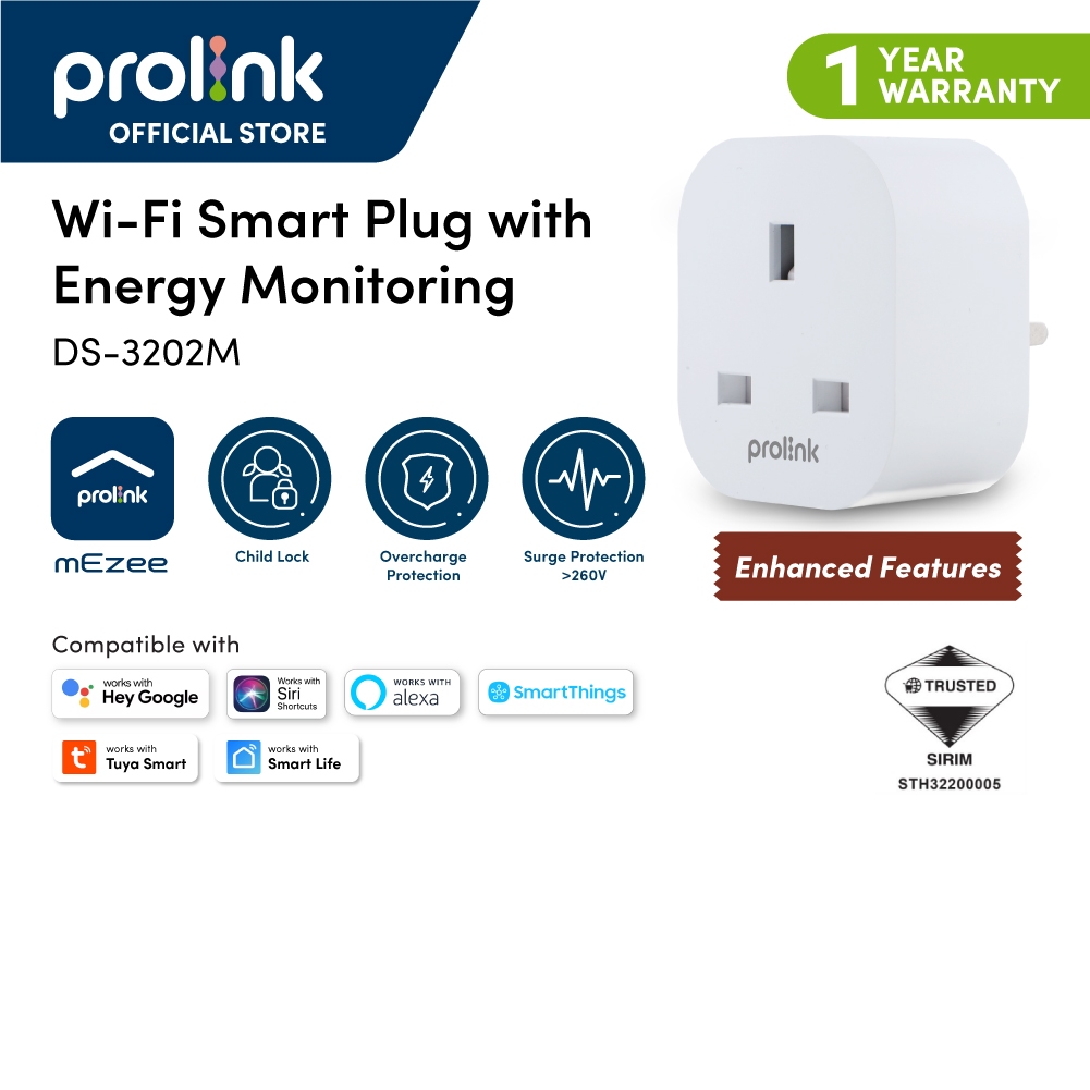 [Upgraded] Prolink WiFi Smart Plug | Timer and Schedule | Energy Monitoring | Voice Google Assistant | DS3202M