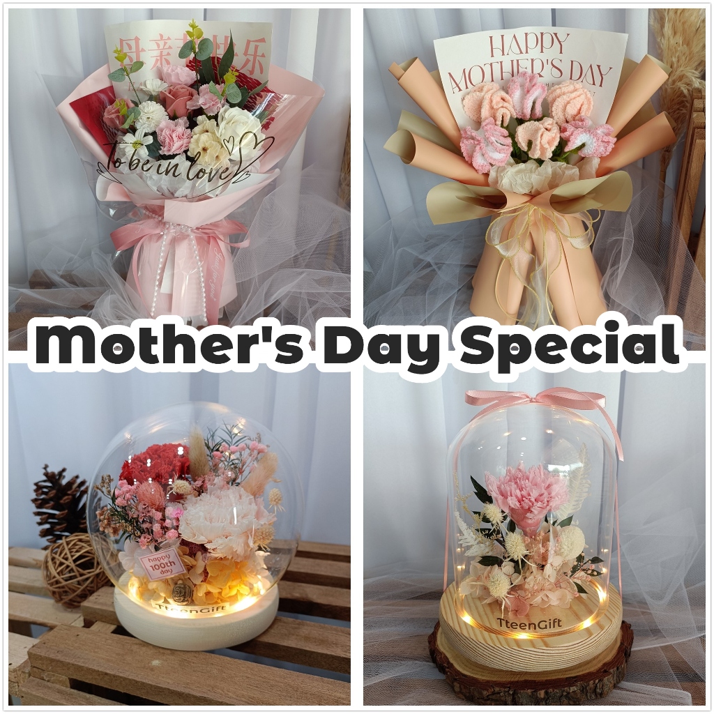 TTEEN GIFT Mother's Day Gift for Mom Mum Birthday Carnations Crochet Flower Bouquet 康乃馨母亲节生日礼物花束