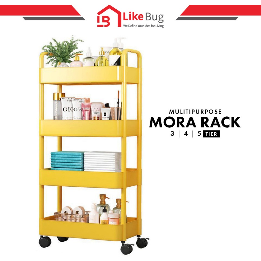 ⚡️LIKE BUG⚡️MORA 3/4/5 Tier Multifunction Storage Trolley Rack Office Shelves Home Kitchen Rack With Wheel