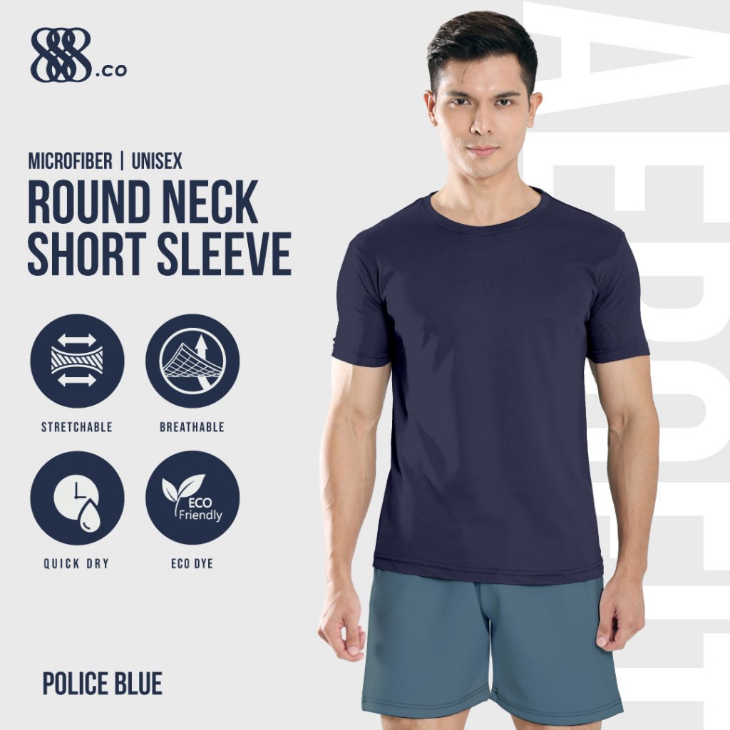 888.CO MICROFIBER ROUNDNECK SHORTSLEEVE T-SHIRT(FAST-DRY/COOL-MAX) ANTIBACTERIA POLICE BLUE