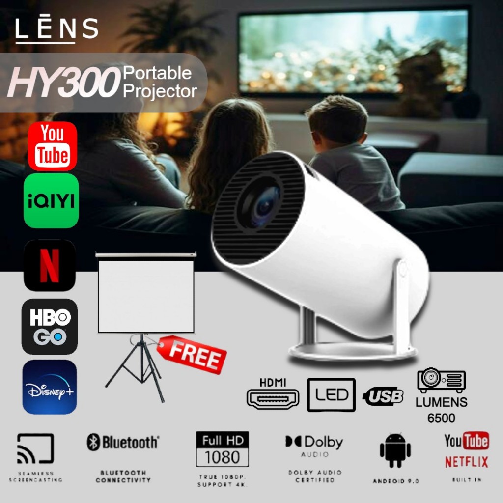 HY300 🔥Projector l Android 10.0 l ULTRA HD l 5G WIFI l LED Screen Mirror l Mini Projector Home Cinema Portable