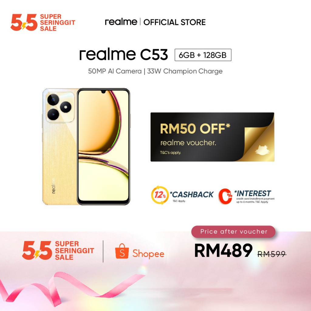 realme C53 (6+128GB) | 33W SUPERVOOC Charge | 5000mAh Battery | 50MP AI Camera | 17.13cm (6.74") HD 90 Hz Display