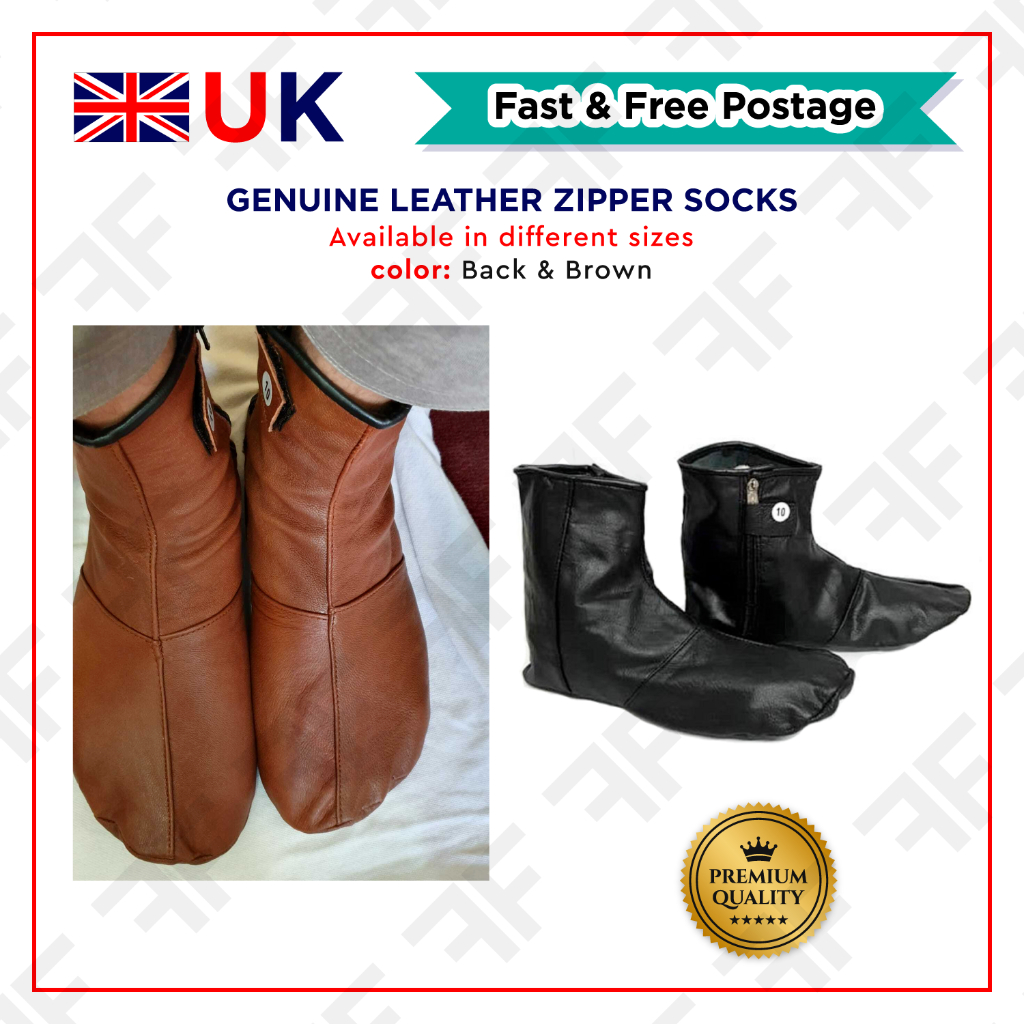 Genuine Leather Black Brown Zipper Socks Khuff Shoes/slippers Men Women Khuffain