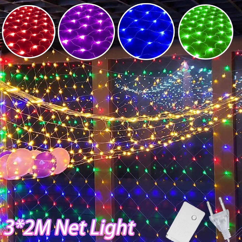 2025 Fish Net Light 3M 8Modes 200LED Lampu Led Hari Raya Waterproof Net Light Decoration Light Warna Warni Lampu Raya