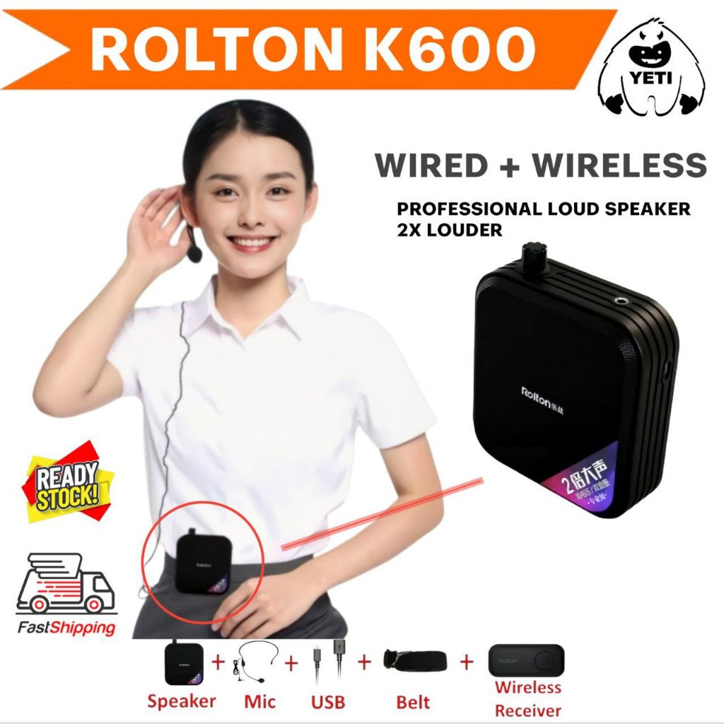 Rolton K600 wireless Voice Amplifier Bluetooth Portable Speaker Microphone for teacher Speaker Cikgu