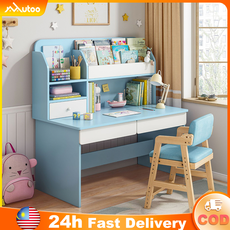 MT Child Study Table with drawer Meja belajar Combined Bookcase bookshelf table Simple computer desk Meja Tulis 儿童学习桌