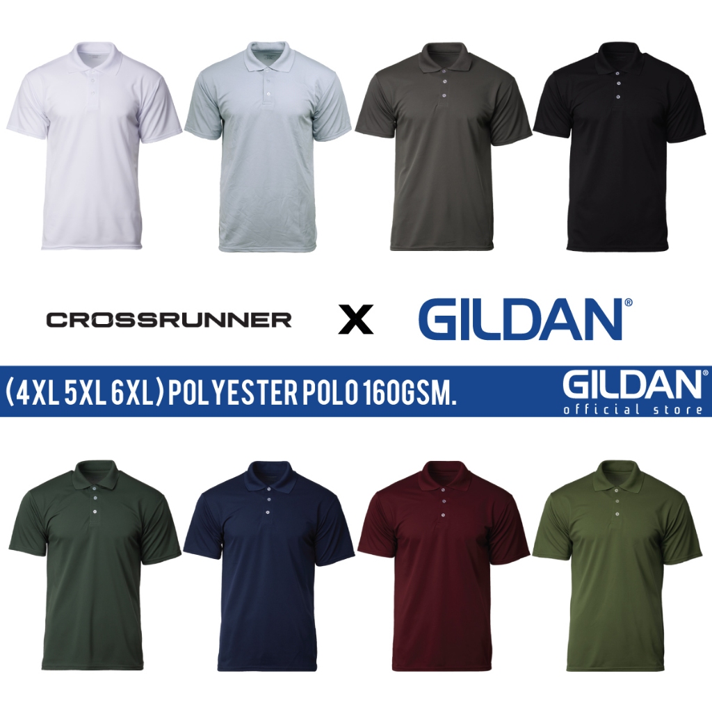 Gildan x Crossrunner 4XL 5XL 6XL Plus Size Microfiber Quick Dry Polo Tee Unisex Plain Polo Tshirt Jersey Polo - CRP7200