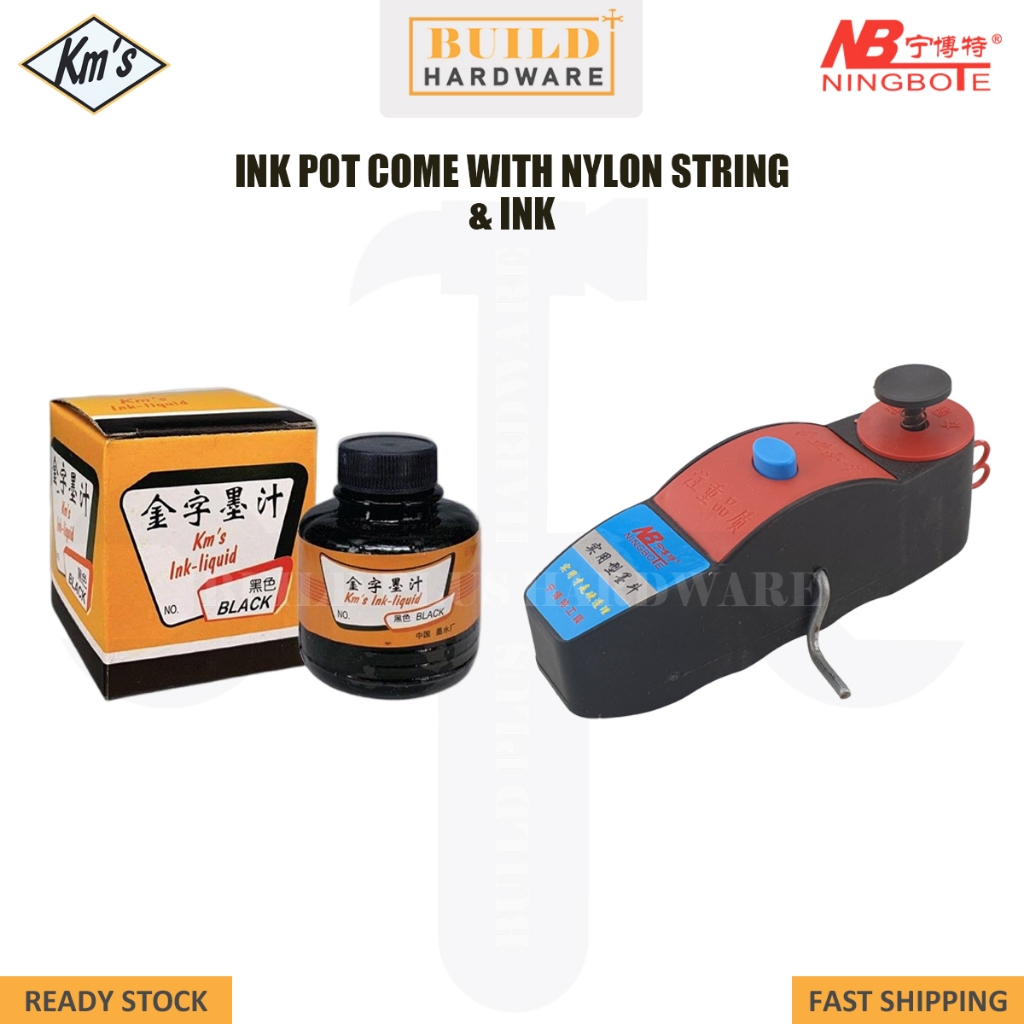 Ink Pot Nylon String + Km's Ink-Liquid Benang Bekas Tali Ukur Kerja Kontraktor Tukang Dakwat Hitam 60g 手卷墨斗+金字墨汁 Mak Dau