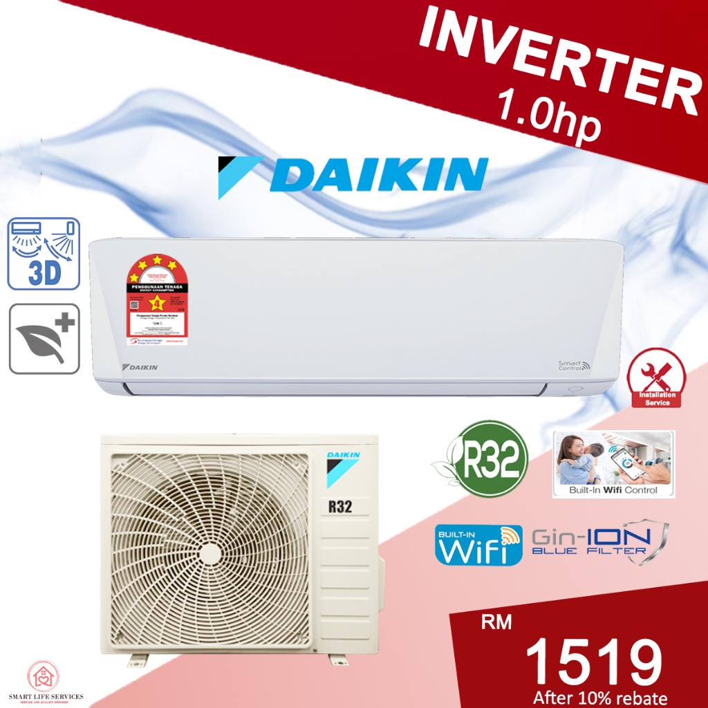 Daikin 1HP-3HP R32 Standard Inverter Air Conditioner FTKF Series with wifi control