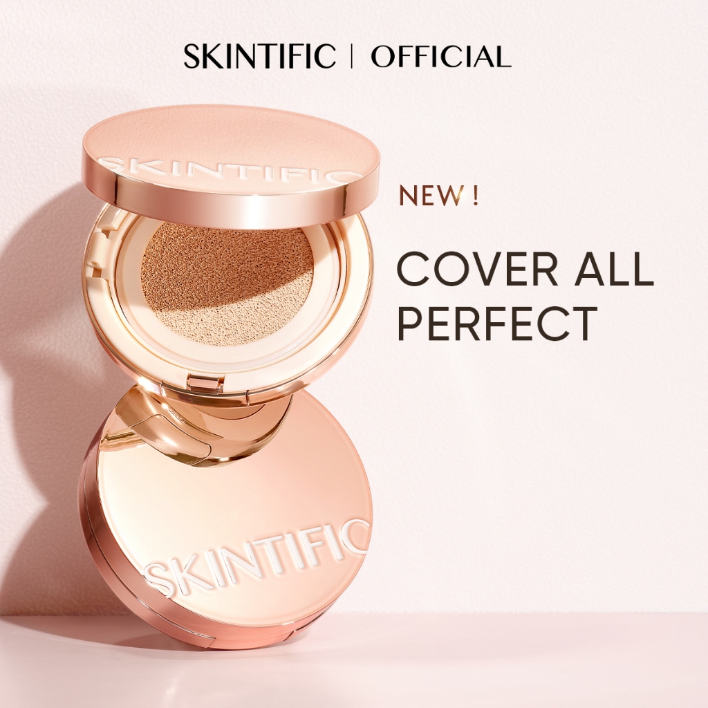 [NEW SHADE]SKINTIFIC Cover All Perfect Cushion High Coverage Poreless Flawless Foundation Makeup 24H Long-lasting SPF35+