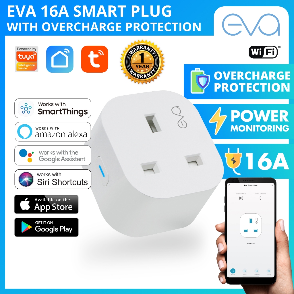 [NEW] Eva 16A WiFi Smart Plug with Power Monitoring works with Tuya Smart Life supports SmartThings, Alexa, Google Home