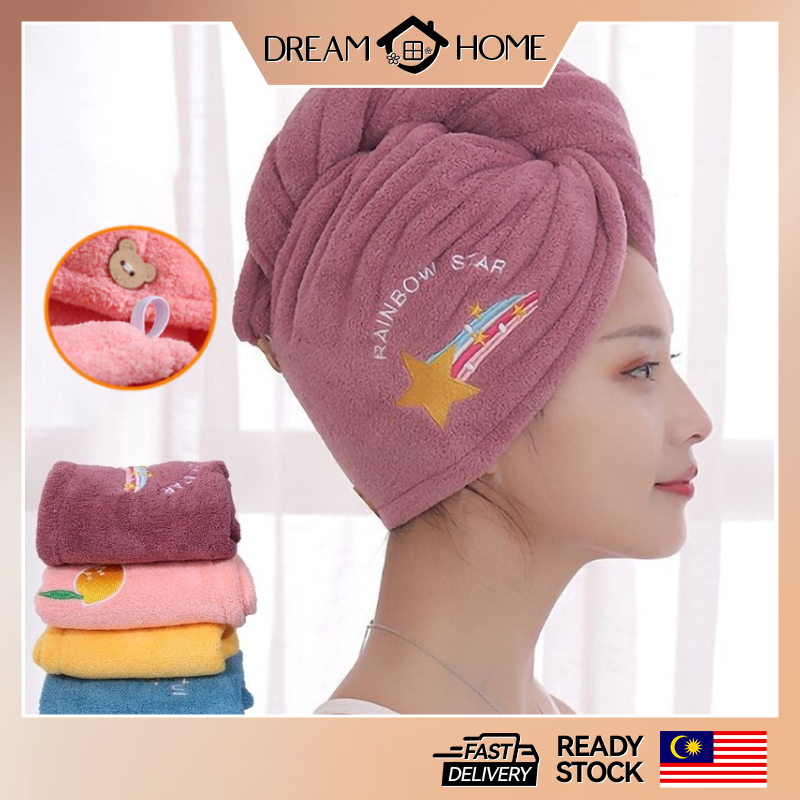 150G Bathroom Cute Coral Fleece Towel Hair Drying Cap Quick Dry Microfiber Head Towel Tuala Rambut Mandi