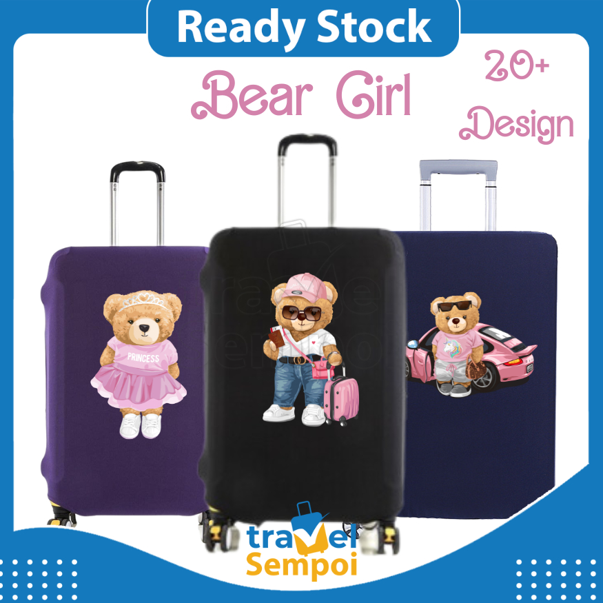 Pink Bear Girl Traveler Stretchable Elastic Travel Luggage Suitcase Protective Cover Sarung Bag