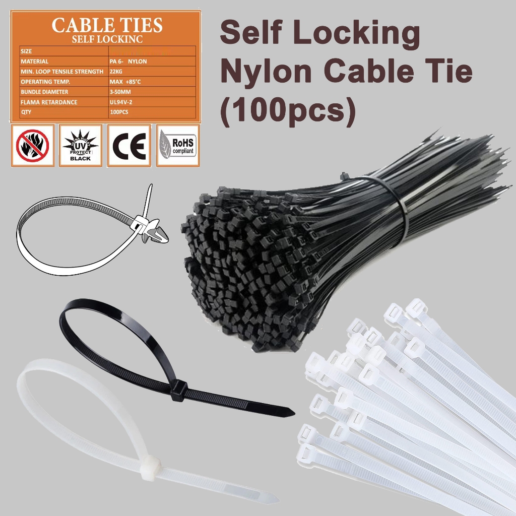 [100pcs] Heavy Duty Self Locking Nylon Cable Tie Multi-Purpose Cable Tie (4"/ 6"/ 8"/ 10" / 12")