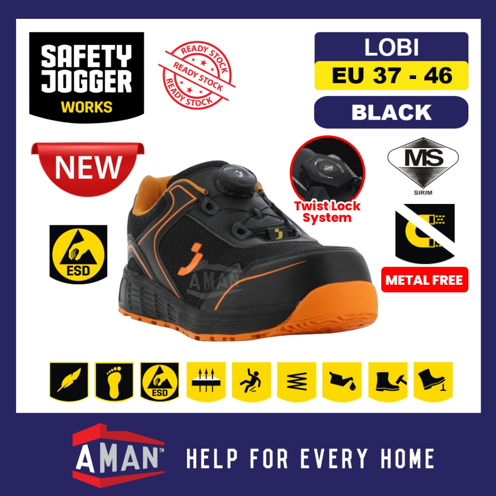 SAFETY JOGGER LOBI S1P Low TLS Twist Lock ESD Safety Shoes Composite Toecap Lightweight Metal Free Kasut Keselamatan 安全鞋