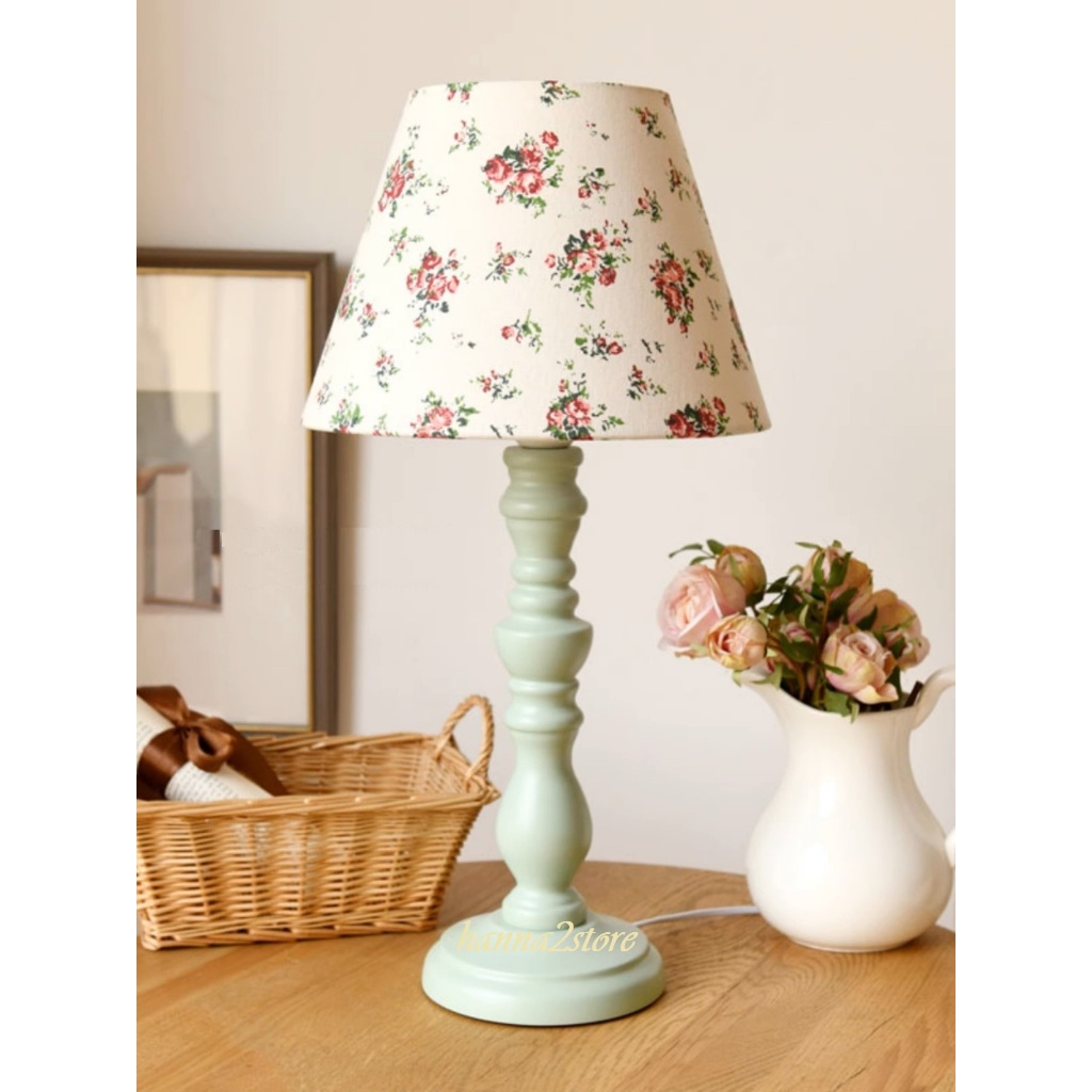 Zakka Retro Europe/Garden Style Table Lamp Lampu Meja Hiasan Mix & Match Fabric Lampshade TL