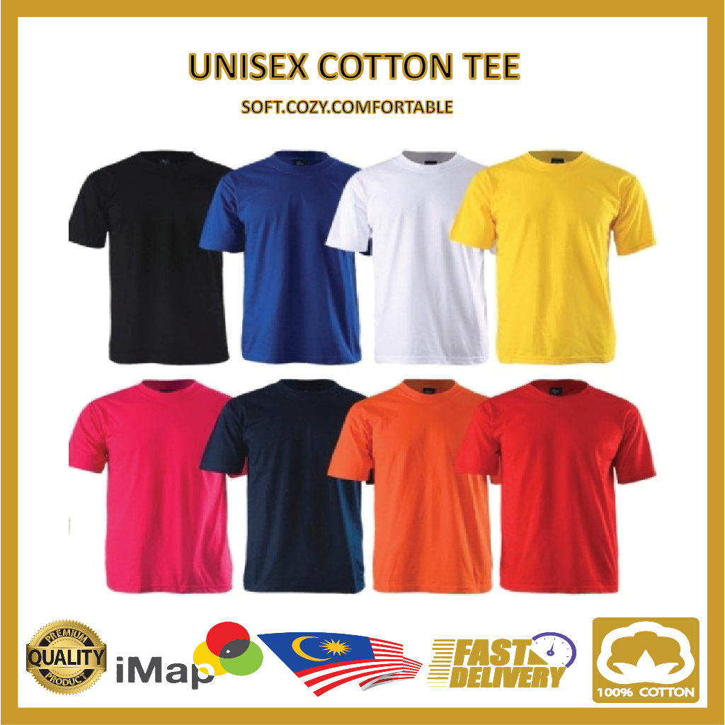 {S-XXL} Tshirt Plain/Tshirt Kosong Premium 100% Cotton 170GSM Slim Fit Unisex