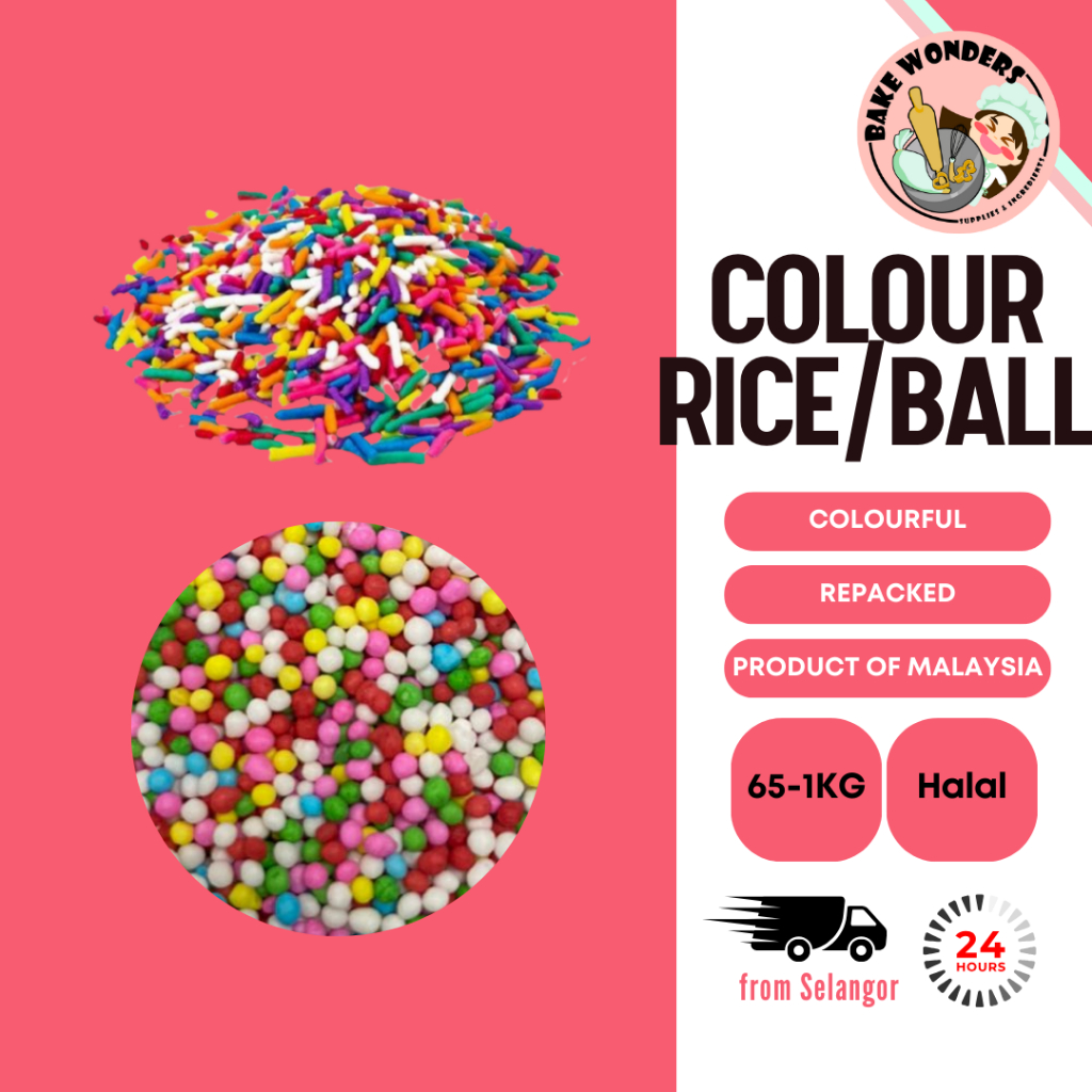 Colour Rice/Colour Ball/Color Rice/Rice Sprinkles/Toppings/Rainbow Toppings/Manik Bebola/Urai