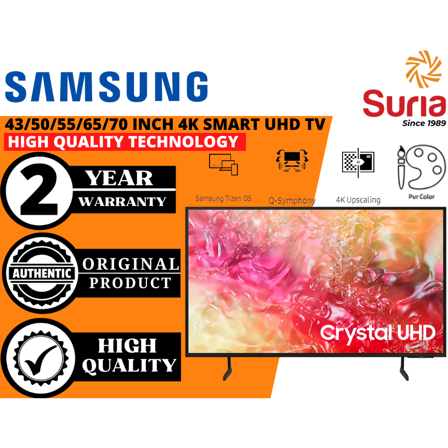 Samsung 43/50/55/65/75Inch 4K UHD Smart AI TV UA43DU7000KXXM UA50DU7000KXXM UA55DU7000KXXM UA65DU7000KXXM UA75DU7000KXXM