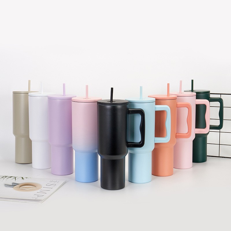 Modern 40oz Simple Car Cup Car Cup Tumbler With Handle And Straw Lid Thermos Cup Reusable Stainless Steel Water Bottle