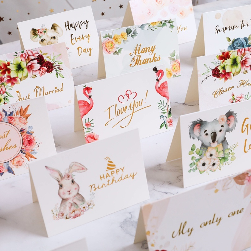 European Flower Bronzing Greeting Wishes Card Happy Birthday Love Thank You Wish All The Best Miss You Kad Ucapan