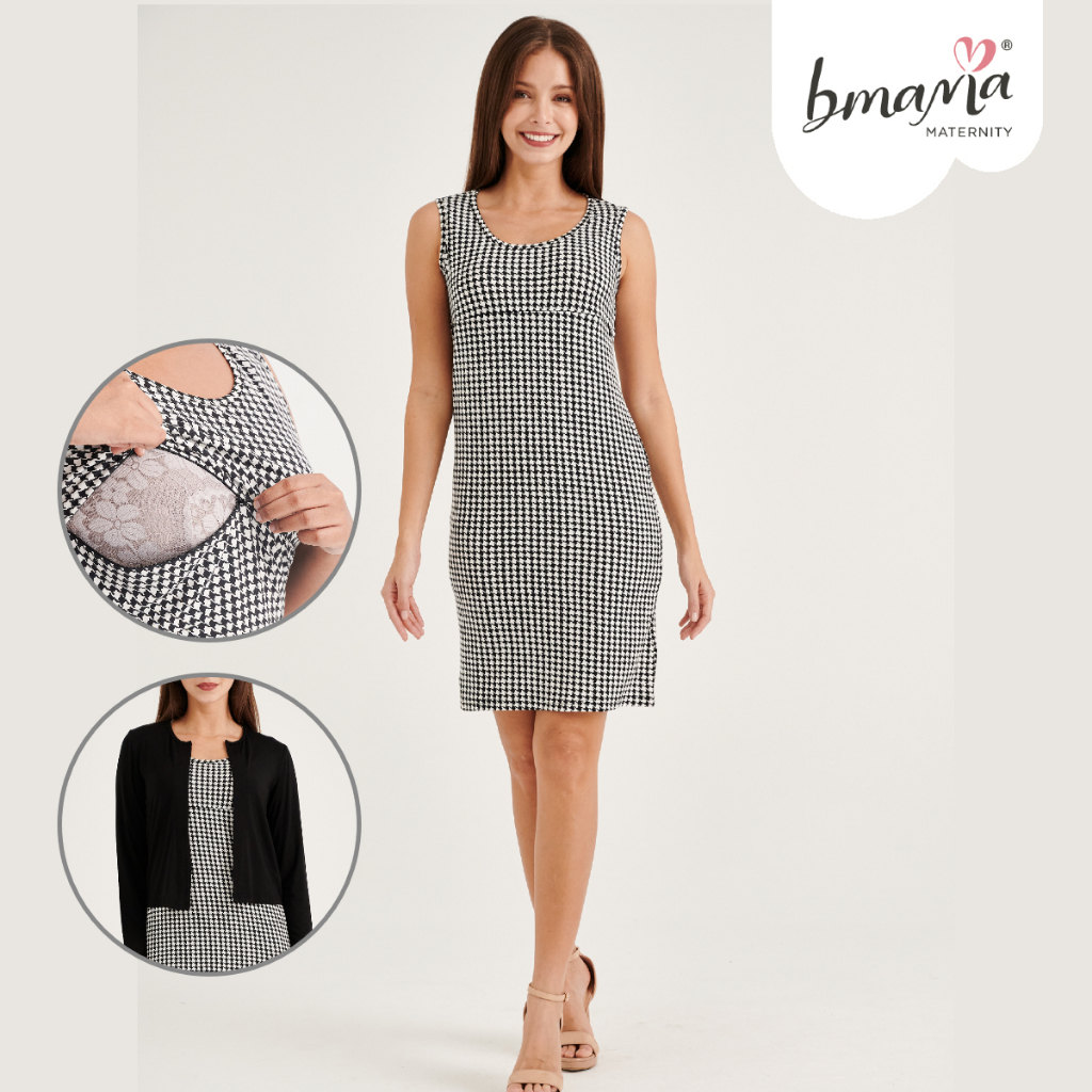 Charlotte Houndstooth Office Wear Two Piece Nursing Dress with Hidden Zip Access-GM035