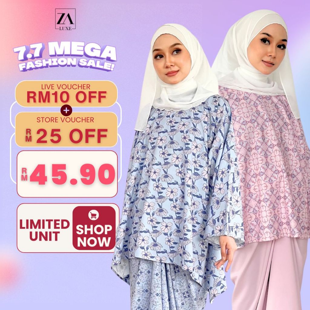 ZOE ARISSA Baju Kurung Moden Raya 2024 Calista Pario Dress Baiduri printed free size plus saiz batik geometry new baru