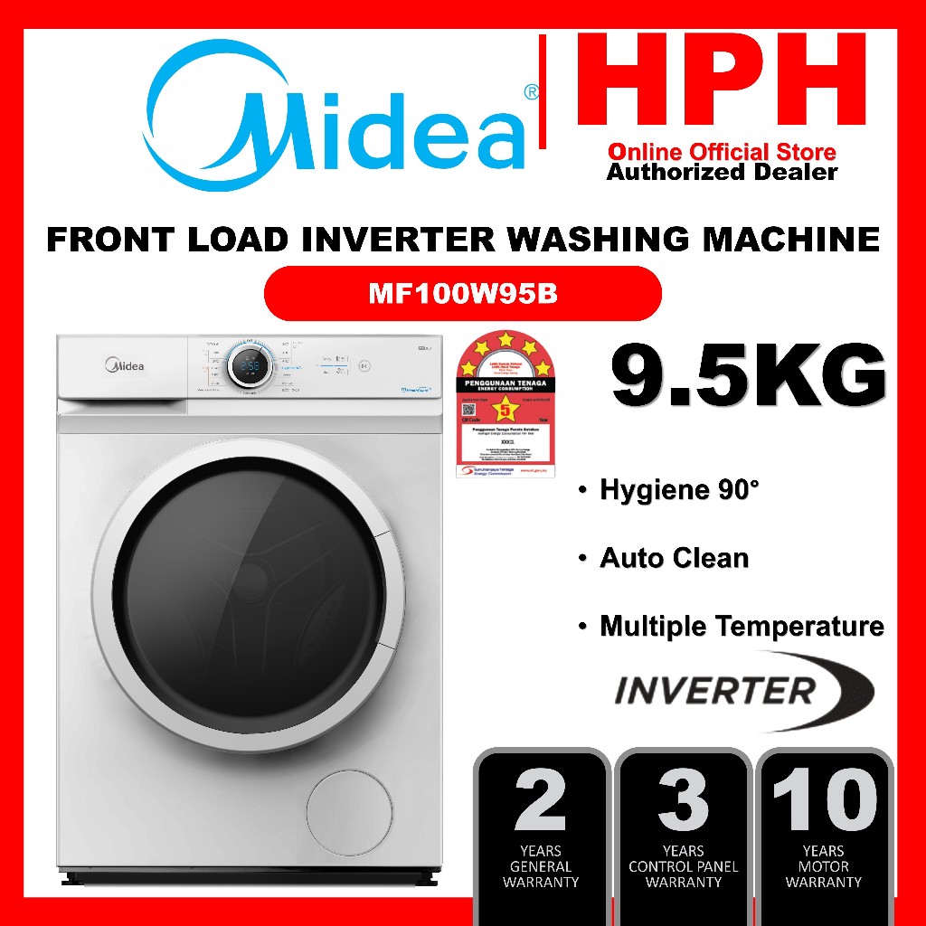 Midea (7.5kg / 8.5kg / 9.5kg) Inverter Front Load Washing Machine MF100W75 MF100W85B MF100W95B Mesin Basuh 洗衣机