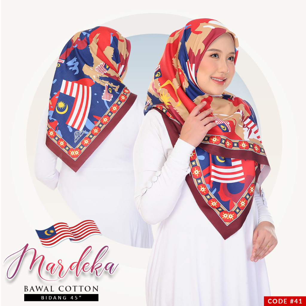 *Merdeka Arrival 2024* Merdeka Tudung Bawal Cotton Bidang 45" by Modest Glam Square Hijab Wanita