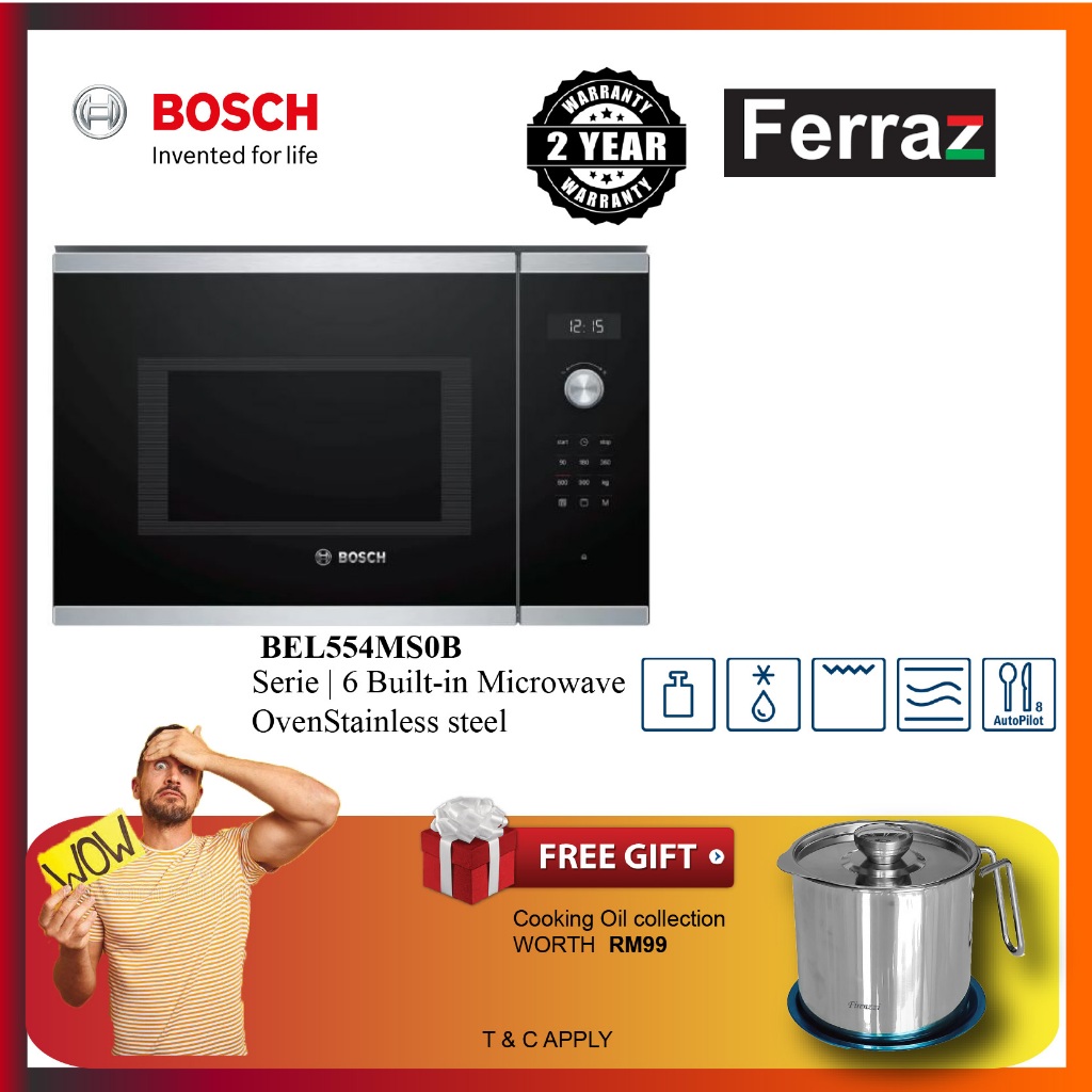 BOSCH BEL554MS0B Series 6 Built-in Microwave with Grill 25L, 8 Automatic Programmes / Bosch Microwave (Pre Order)