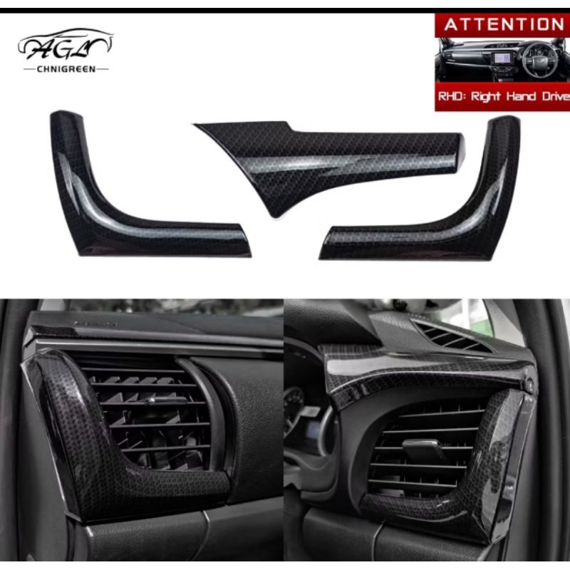 3pcs Carbon Fiber Color Bamboo Grain LHD RHD Air Condition Outlet ACVent Trim for Toyota Hilux Revo Conquest 2015 ~ 2024