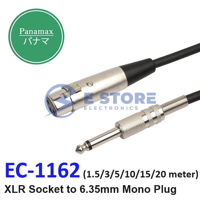 Panamax 1.5/3/5/10/15/20 meter XLR Socket to 6.35mm Mono Plug Microphone Cable - EC-1162 Series