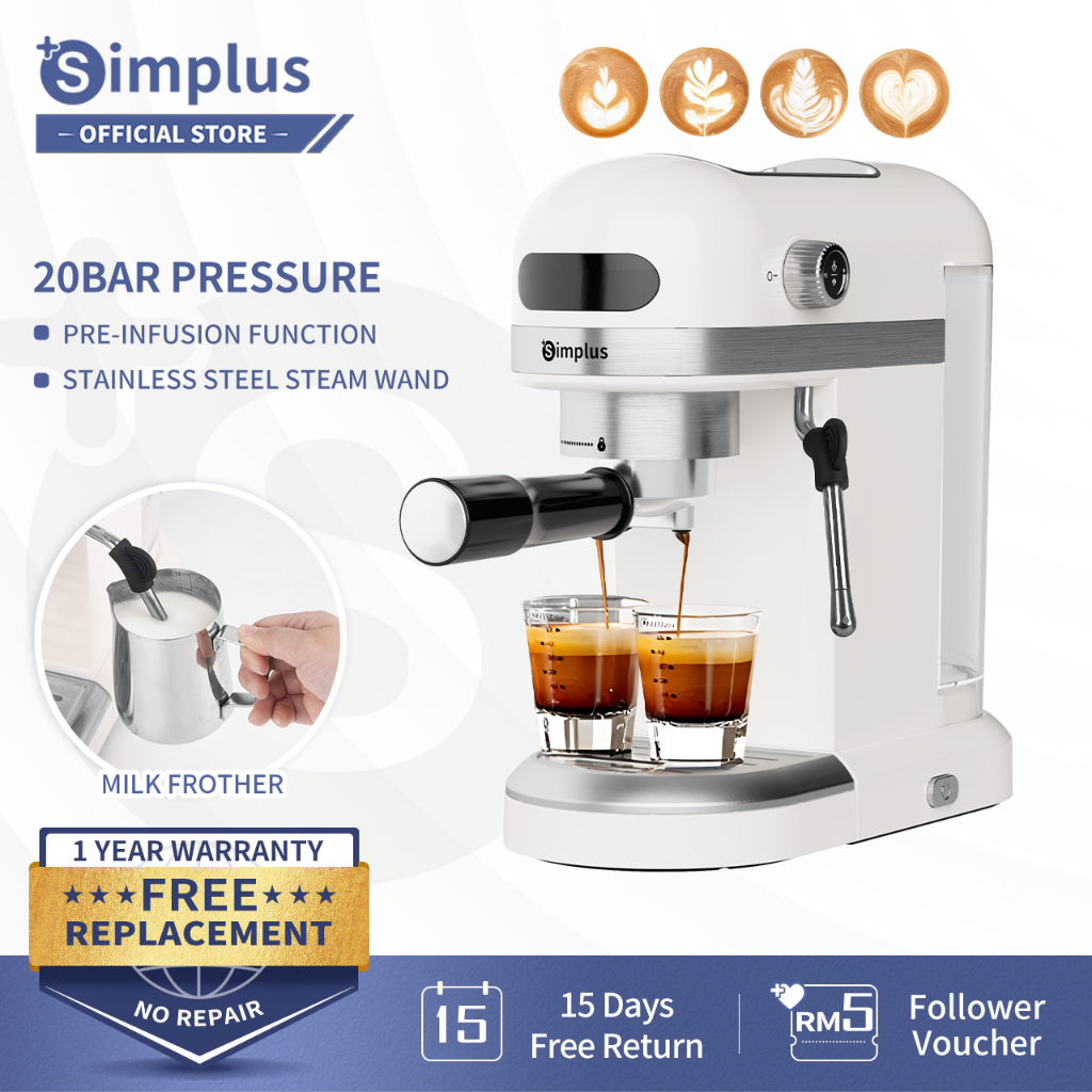 Simplus Espresso Coffee Machine Milk Frother Semi-Automatic 20BAR Pressure 92℃ Constant Extraction