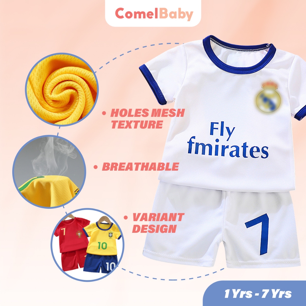 ComelBaby 1-7Y Kids Football Jersey 2PC Set Short Sleeve Shirt Sport Pants Baju Budak Bola Sepak Kanak Kanak_AM10276