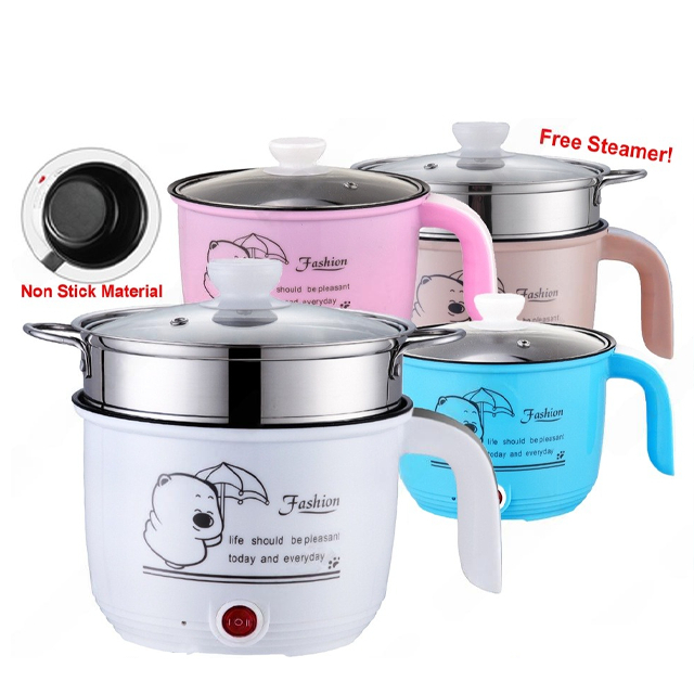 [Shopee Choice] 1.8L Non Stick Electric Pot /Mini Rice Cooker With Steamer Frying Pan Electric Cooker Cooking