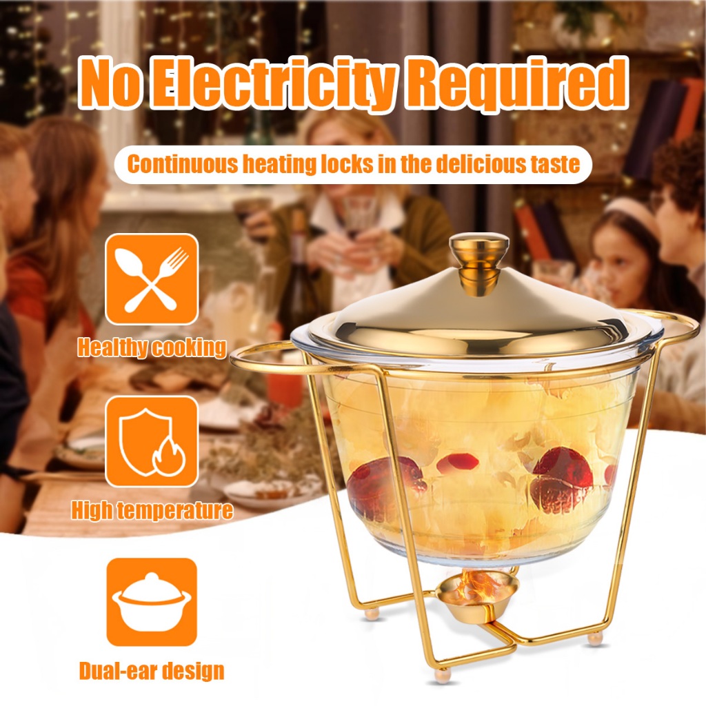 Glass Buffet Dinner FoodFOOD WARMER GOLD RACK BUFFET FOOD   Warmer Heatable Container Dish Chafing Oval Pot SOUP WARMER