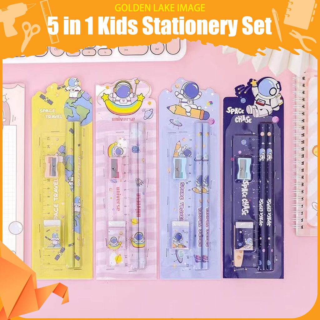 5in1 Kids Stationery Set Gift Pre-School Children Pencil Set Present For Children Christmas Gift 文具