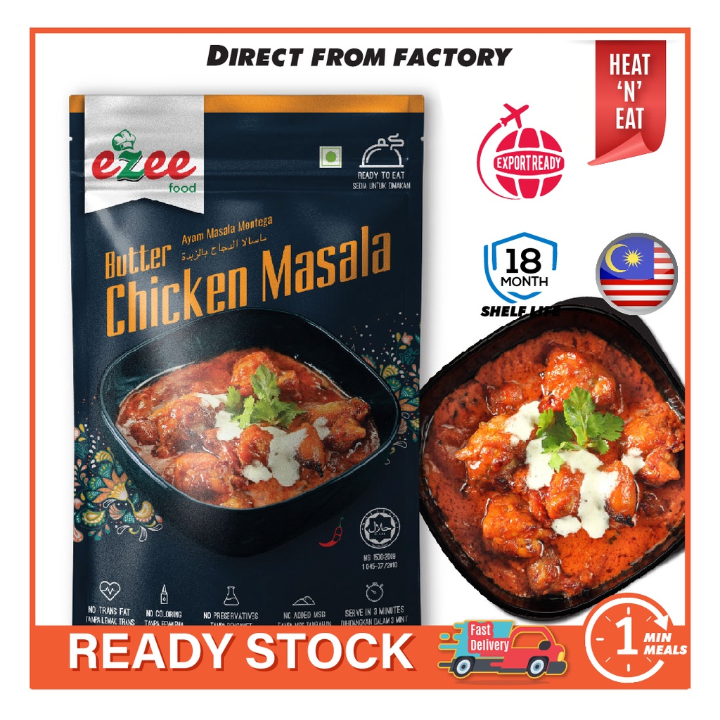 EZEEFOOD BUTTER CHICKEN MASALA / AYAM MASALA MENTEGA 180G GLUTEN FREE READY TO EAT MRTE / RTE MEALS  TRAVEL INSTANT FOOD