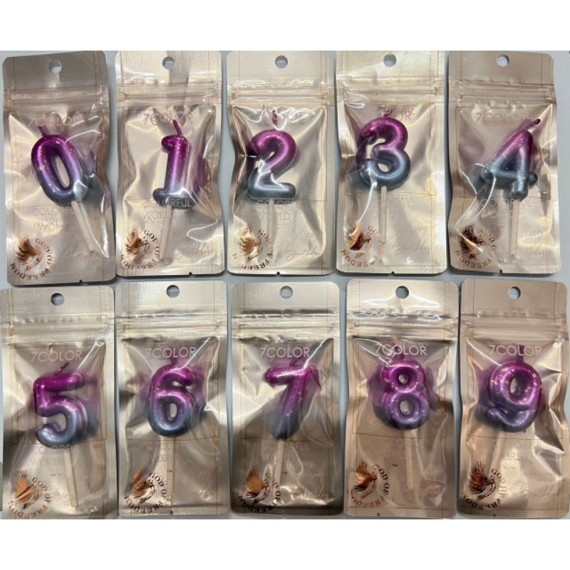 Number Candle Twotone | lilin topper metallic pastel purple pink